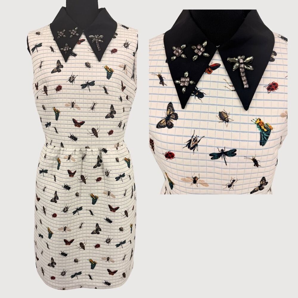 IROO Butterfly Quilted Dress Ivory Multi Sleeveless Collared Size 40